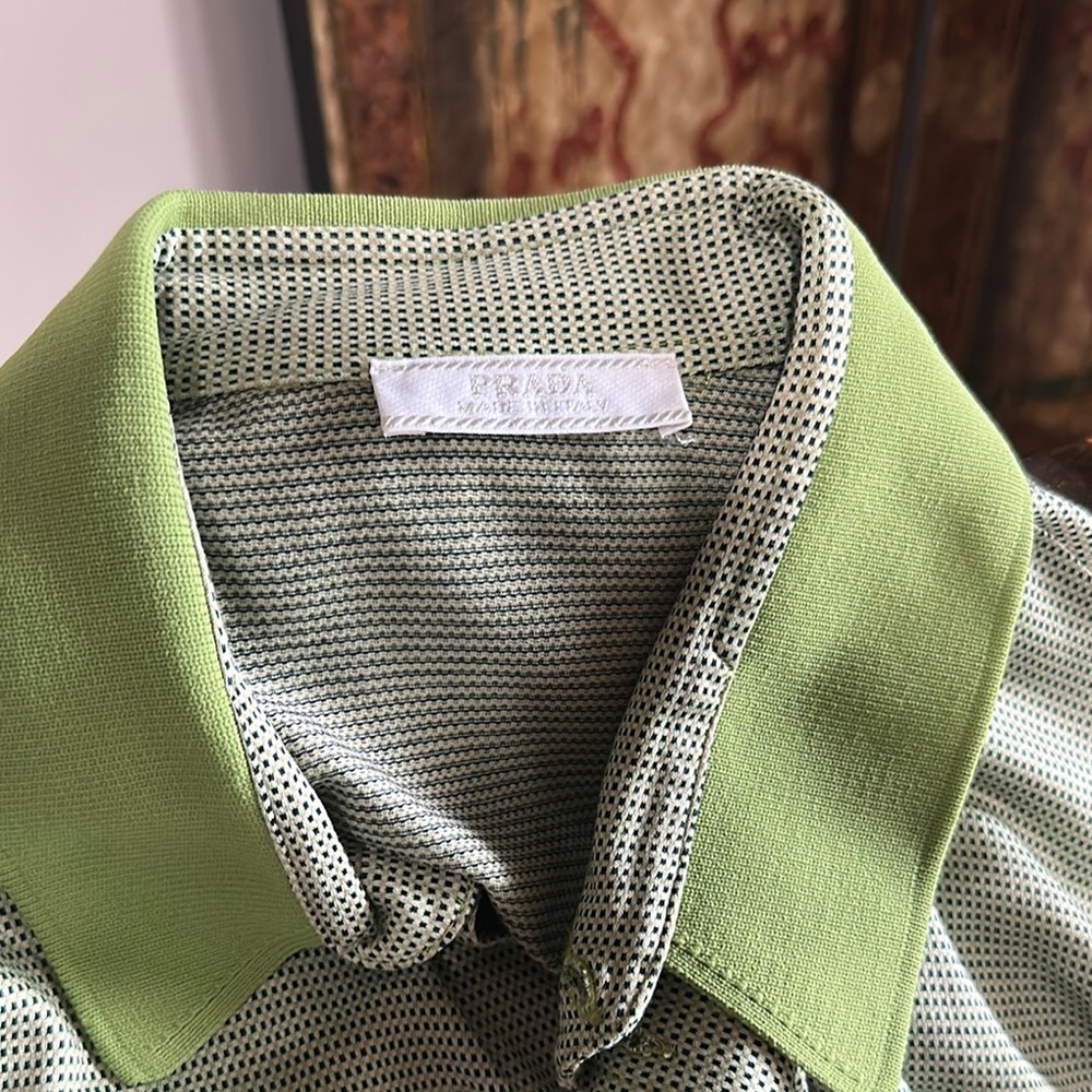 PRADA - Gorgeous emerald green and black button up short sleeve. Perfect.